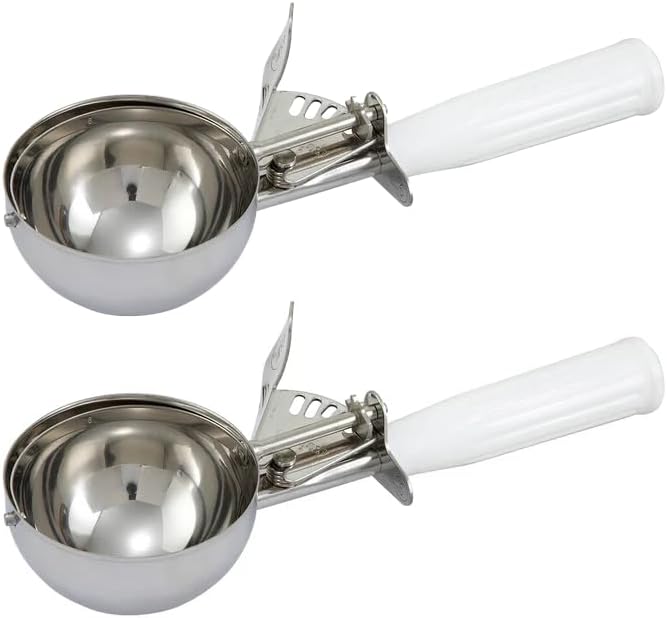 Tiger Chef Ivory 3-1/4 oz Stainless Steel Ice Cream Scoop Disher - NSF Certified - For ice cream, frozen yogurt, cookie dough, meat balls, rice dishes, and vegetable purées. (2, 3-1/4 oz Ivory)