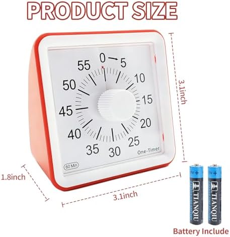 60 Minutes Countdown Visual Timer,Manage Time Well for Kids and Adults,Silent Travel Time Design for Education,Classroom,Home,Office (2*Red)