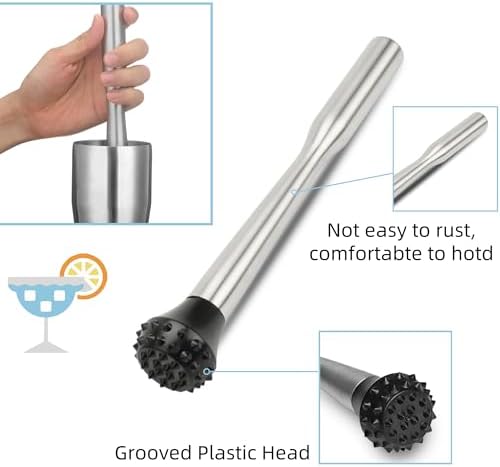 Muddler for Cocktails Stainless Steel, Muddlers Pestle with Stirring Spoon, Bartender Cocktail Shaker Bar Tool Set - Bar Spoon and Muddler