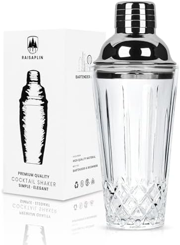 Glass Cocktail Shaker Set with Built-in Strainer - 14 ounces Margarita & Martini Mixer Bartender Tools for Whiskey, Coffee, Beverages, Durable Crystal clear Shaker Cup for Party, Home Bar & Gifts
