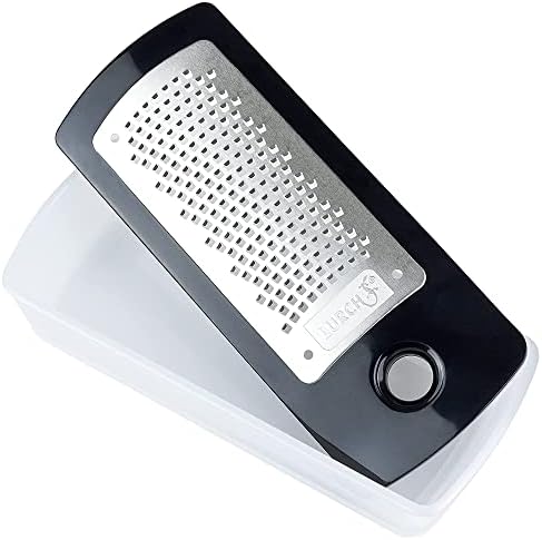 Lurch Germany RazorTech - Mini Nutmeg, Cheese, Spice, Garlic and Ginger Grater - Lemon & Citrus Zester - Stainless Steel Grinder with Food Storage Container - Black