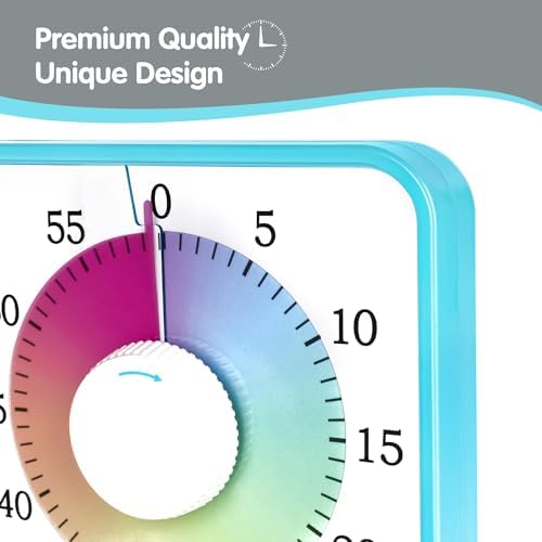 Visual Timer 7.5 inch; 60 Minute 1 Hour Countdown Timer for Kids Classroom Home Office Meeting, Mechanical Countdown Clock for Exam Time Management Magnetic, Sky Blue with Colorful Disc White Knob