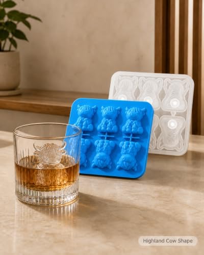 Highland Cow Ice Cube Mold, 3D Two-Part 6-Cavity Mold, 6.3-Inch