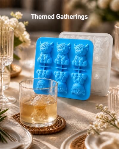 Highland Cow Ice Cube Mold, 3D Two-Part 6-Cavity Mold, 6.3-Inch