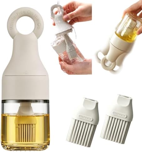 MMJ Portable High Borosilicate Glass Oil Sprayer Brush 150ml（5.07oz）, Outdoor Camping BBQ Accessories, Heat Resistant Silicone Basting Brush for Grilling, Baking, and Cooking