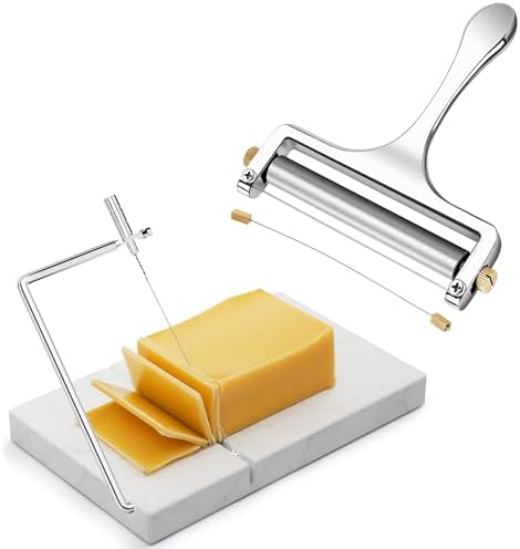 TOPULORS Cheese Slicer Stainless Steel Wire Cheese Cutter Slicer for Mozzarella, Cheddar, Gouda, And More Block Cheese - Heavy Duty Slicer With Extra Replacement Cutting Wir