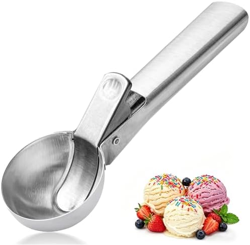 Ice Cream Scoop,Portable Stainless Steel Ice Cream Scoop with Trigger and Comfortable Handle,Dishwasher Safe,DIY Ice Cream,Gelato,Sorbet (silver)