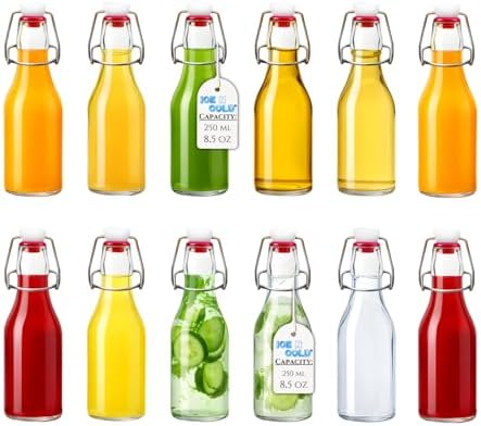 ICE N COLD Glass Swing Top Bottles | Flip Top Glass Bottles for Limoncello, Syrups, Oils, Vinegar, Extracts & Beverages | Airtight Reusable Glass Bottles (12-Pack, MEDIUM (250ml | 8.5oz))