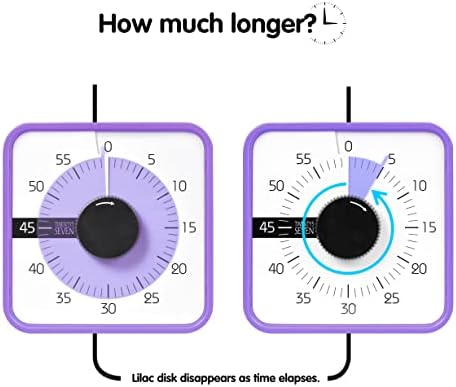 TWENTY5 SEVEN Countdown Timer 7.5 inch; 60 Minute 1 Hour Visual Timer – Classroom Teaching Tool Office Meeting, Mechanical Countdown Clock for Kids Exam Time Management Magnetic, Purple