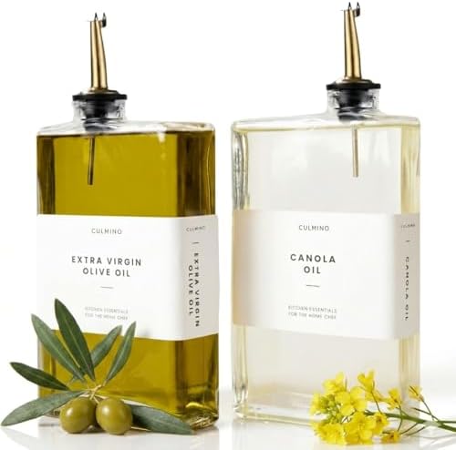 Olive Oil Dispenser Bottle - Refillable Glass Bottles for Kitchen - Syrup Container for Vinegar and Soy Sauce, Pack of 2