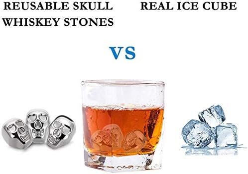 Stainless Steel Skull Shaped Whiskey Stones Set Reusable Chilling Rocks Ice Stones Gift for Whiskey Lovers