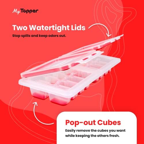 IceTopper Plus Ice Cube Tray with 2 Attached Lids - Easy Release Ice Cube Molds, 16 Cubes per Tray, Stackable & Dishwasher Safe, 100% Food Grade Materials, BPA Free & Recyclable