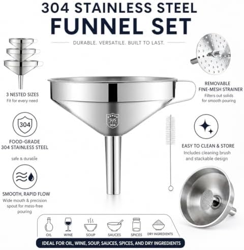 304 Stainless Steel Funnel with Filter Mesh，304-5.71In