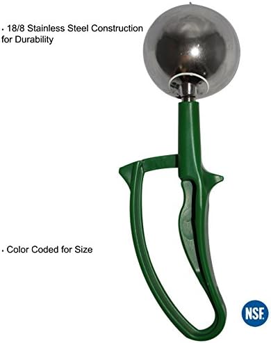 Tiger Chef 2 2/3-Oz. Green Easy Grip Left & Right Ergonomic Squeeze Handle Ice Cream Scooper, All-purpose Stainless Steel Dishers For Ice Cream, Cookie Dough, Meat Balls, Rice, etc. NSF Certified
