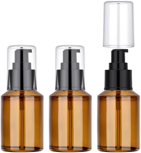 Segbeauty 2oz Refillable Glass Travel Bottles for Toiletries, 3pcs Amber Lotion Pump Bottles Empty, 60ml Mini Travel Lotion Container, Small Liquids Container Bottle Pump Dispener for Creams Oils
