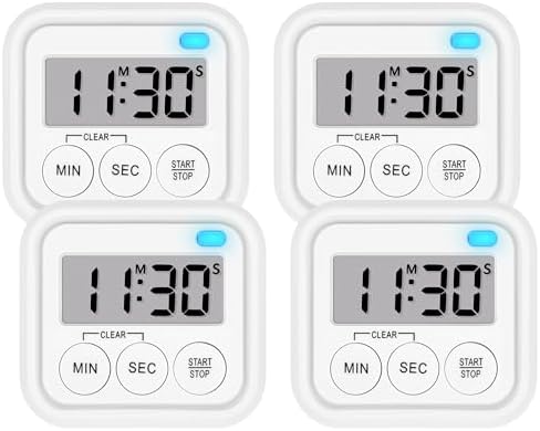 Timer, Kitchen Timers for Cooking Classroom Timer for Kids Teachers Digital Magnetic Timers 4 Pack, White