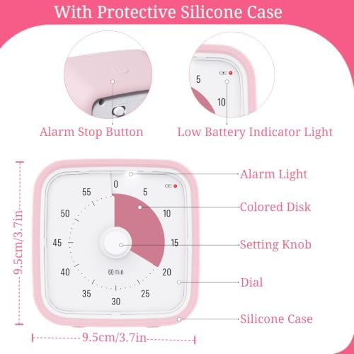 Visual Timer for Kids and Adult, 60-min Countdown Timer, LightPink