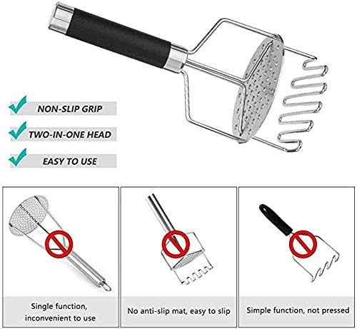 Potato Masher, Premium Heavy Dual-Press Stainless Steel Potato Ricer for Baby Food, Fruits, Vegetables, Baking, With Non Slip Handle