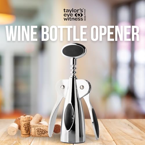 Spiral Corkscrew Wine Bottle Opener- by Taylors Eye Witness, Easy to Use, Guaranteed to Cleanly Remove Cork Without Tearing, Dishwasher Safe, Essential Kitchen Gadget for Wine Lovers, Chrome