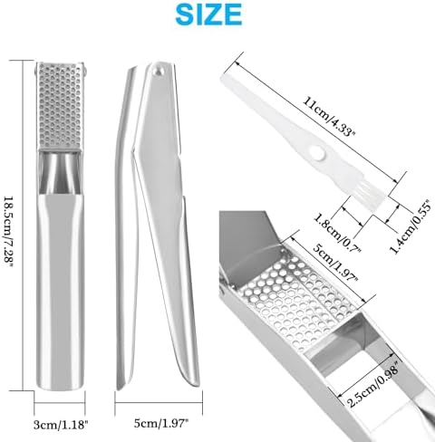 Garlic Press Crusher Stainless Steel Garlic Mincer Heavy Duty Ginger Masher Squeezer Manual,Garlic Smasher with Peeler and Cleaning Brush Set Dishwasher Safe Large No Peel Easy Clean Kitchen,Silver