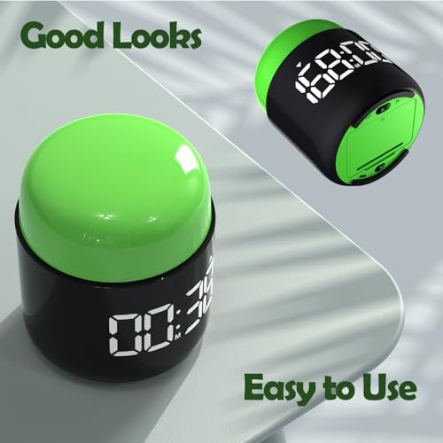 Large Display Digital Timer Stopwatch, Retro Manual Twist Table Count Down & Up Game Timer, Easy to use, Night Light Silent & Sound Timers for ADHD Study Work Kitchen Classroom Yoga Gym (Grass Green)
