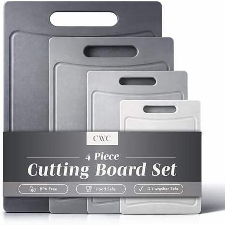 COOK WITH COLOR Non-Slip Cutting Board Set – Kitchen Essentials with Easy Grip Handle for Meat, Veggies, and Fruits, 4 Cutting Boards, Gray-New