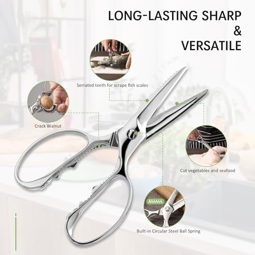 BALUCA Heavy Duty Kitchen Scissors, Kitchen Shears for Meat, Chicken, Fish, Poultry, Herb and Bread - Stainless Steel Detachable All Purpose Cooking Shears, Dishwasher Safe