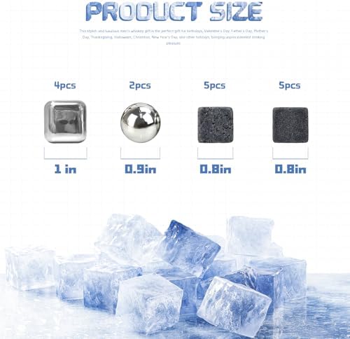 16Pcs Whiskey Stones Set, Metal Ice & Granite, Gift for Men