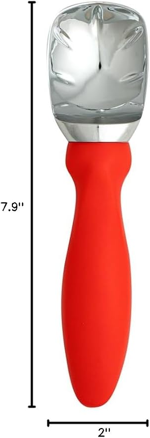 Restaurantware Comfy Grip 7.9 x 2 Inch Kitchen Ice Cream Scoop 1 Heavy-Duty Ice Cream Disher - Ergonomic PP Handle Dishwashable Red Metal Ice Cream Spade With Lid Opener Notch Multi-Use