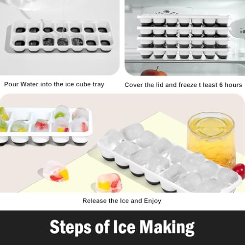DclobTop Ice Cube Trays for Freezer - 4 Pack Easy to Release Plastic Silicone Ice Tray with Spill-Resistant Lids, Reusable Stackable for Cocktails, Drinks and Coffee, BPA-Free,Black