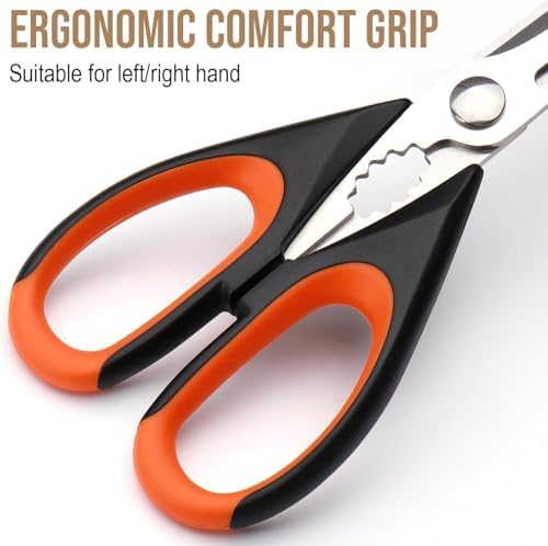 Kitchen Scissors All Purpose Heavy Duty, Kitchen Utensils Set, Stainless Steel Cooking Utensils Gadgets Meat Poultry Food Shears Dishwasher Safe Utility Tools Home (Orange, black and gray)
