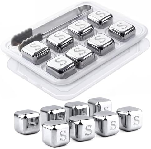 Whiskey Stones Gift Set, Custom Monogram 10, 8pcs Steel, Wood Box