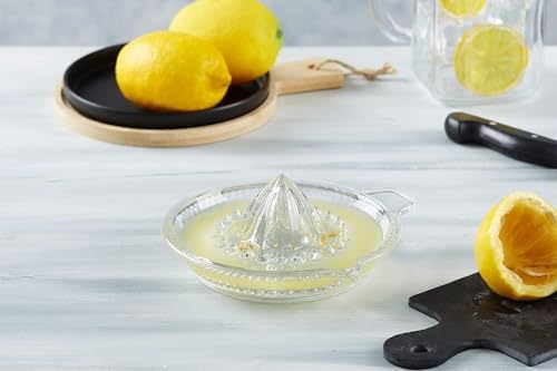 Glass Lemon Juicer, Manual Squeezer for Orange, Grapefuit, Small Citrus, Extractor Manual Hand with Handle and Pour Spout, Crystal Clear Glass 2.02oz