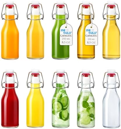 ICE N COLD Glass Swing Top Bottles | Flip Top Glass Bottles for Limoncello, Syrups, Oils, Vinegar, Extracts & Beverages | Airtight Reusable Glass Bottles (24-Pack, MEDIUM (250ml | 8.5oz))