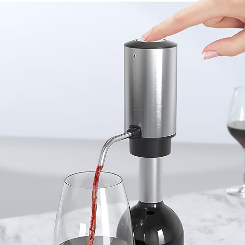 Electric Wine Aerator Pourer One Touch Wine Accessories Rechargeable 2-in-1 Automatic Wine Decanter Stainless Steel Wine Dispenser Gifts for Wine Lovers