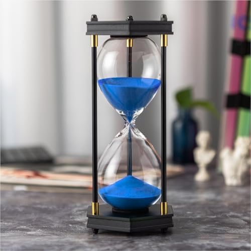 Hourglass Timer 60 Minute, Hexagon Wooden Sand Timer, Blue