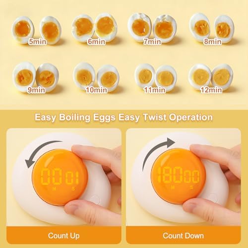 QANYI Egg Timer - Magnetic Kitchen Timer with Large LED Display & Preset Buttons (8 Min Soft Boiled), Easy Manual Rotating Dial for Medium/Hard Boiled, So Simple for Seniors Kids, Fun Cooking Gadget