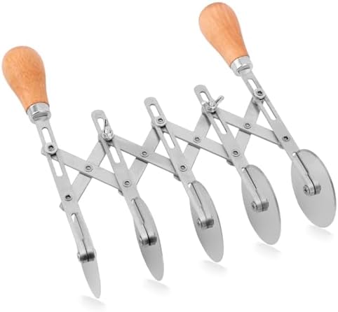 5-Wheel Pastry Cutter, Stainless Steel Dough Divider with Wooden Handle Adjustable Heavy Duty Pastry Wheel Multi-Use Kitchen Utensil for Pizza Pies Pasta Waffles Dough Brownies Lattice