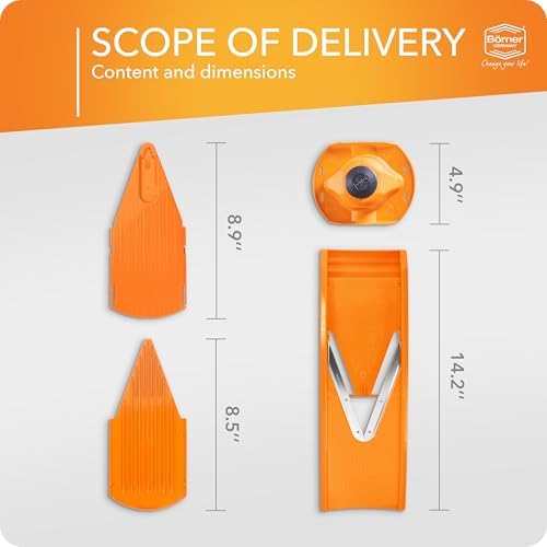 Borner Mandoline Food Slicer V1 (Basic Set) by Reston Lloyd • V-Slicer with Food Holder • Made in Germany • Fruit & Vegetable Chopper • Multiple Settings • Color: Orange