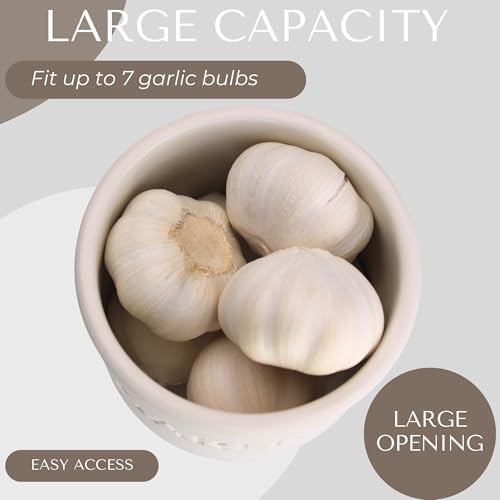 Okavango Garlic Keeper - White Ceramic Container with cork lid - Garlic Storage - Garlic Holder Countertop - Garlic Jar -Saver - Bowl - Garlic Cellar (White, 16oz)