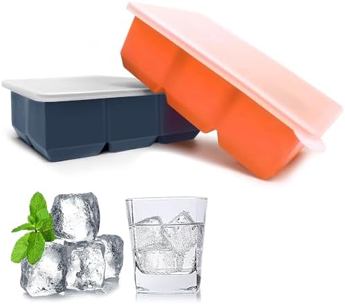 Excnorm Silicone Ice Cube Trays, 2‑Pack Large Square Molds with Lid