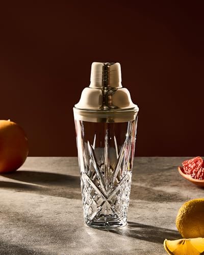 Glass Cocktail Shaker, 15oz Cutting Design - Exquisite Martini Shaker for Elevated Mixology. Perfect for Christmas, Hoiday, BBQ,Outdoor Party,Spring, Summer (Drink Shaker & Gold Pourer)