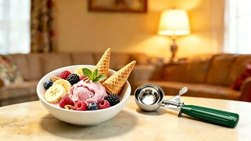 TOPKITCHEN Commercial-Grade Ice Cream Scoop 2.66 oz, 18/8 Stainless Steel Cookie Scoop with Plastic Handle, Portion Control Disher Scoop for Bakeries,Restaurants & Dessert Shops, #12, Green