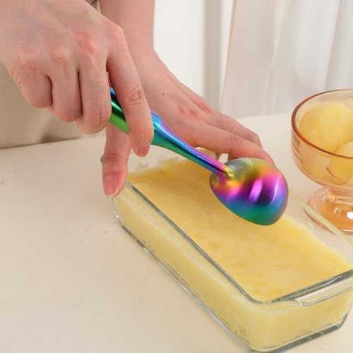 Ice Cream Scoop - Heavy Duty Stainless Steel Icecream Scooper, 9 inches Nonstick Anti-Freeze Ice Cream Scooper for Gelato, Sorbet, Cookie Dough, Melon, Sundae - Dishwasher Safe (Rainbow)