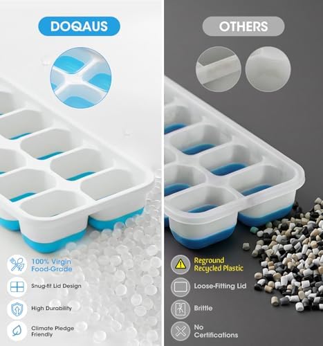 DOQAUS Ice Cube Tray with Lid and Bin,4 Pack Ice Cube Trays for Freezer