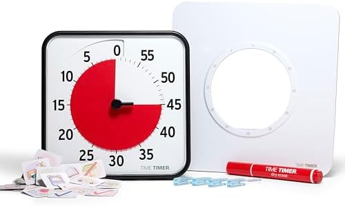 TIME TIMER 8 inch Visual Timer with Visual Schedule Package - 60 Minute Kids Desk Countdown Clock with Dry Erase Board, whiteboard Marker, and pecs Cards - for Kids Classroom, Home and Routine Timer
