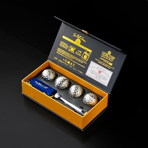 NOBLESIP® Whiskey Chilling Golf Steel Balls 𝗣𝗥𝗘𝗠𝗜𝗨𝗠 ice Set. Easily chill Your Drinks, Cocktails, Beer, Wine, with no Dilution, and no impurities. Whiskey Men, Golfer Bourbon Home bar Gift