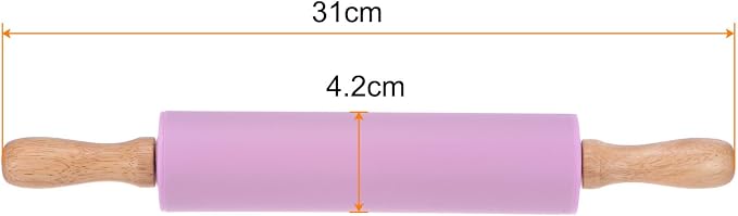 HARFINGTON 2pcs Silicone Rolling Pins for Baking 12.2 Inch Non-Stick Silicone Surface Wooden Handle Rolling Pin Small Roller Playdough Rolling Pins for Fondant Kitchen Dough Pizza, Purple