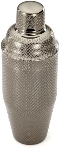 Barfly 3-Piece Diamond Lattice Etch Japanese Cocktail Shaker Set (24 Oz/700ml), Gun Metal Black