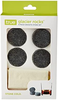 True Glacier Rocks Black Granite Stone Drink Chillers - Set of 4 Ice Cocktail Rocks, Whiskey Ice Stones Rocks, Barware, Whiskey Bar Accessories